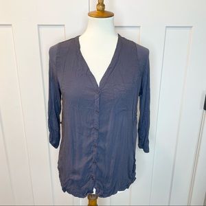 Womens Button-Front V-Neck Blouse - Slate Blue